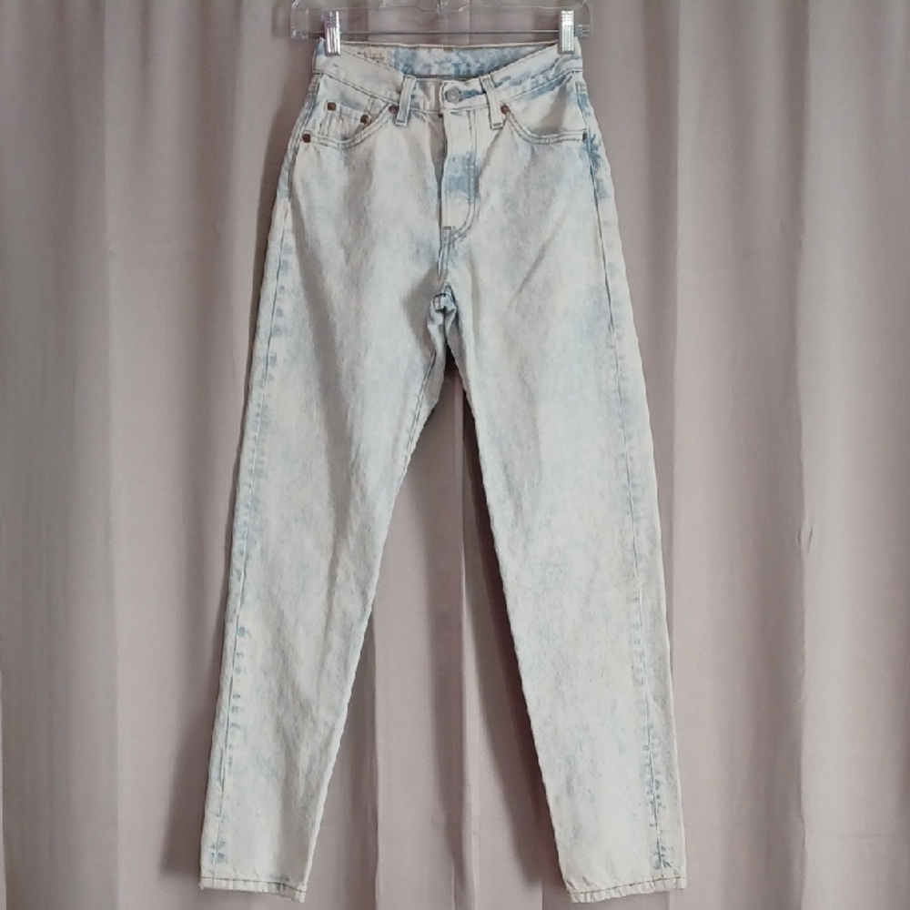 Levi's Premium 501 Jeans Acid Wash White Blue Button Fly High Rise  Size 23×31